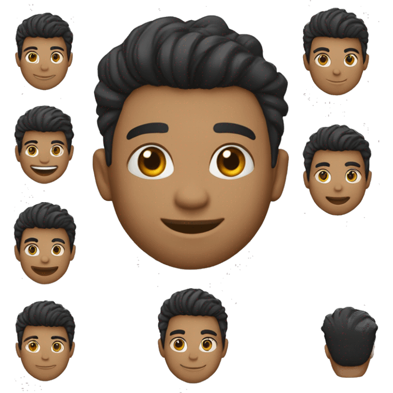 Jovem, Moreno, Cabelo ondulado preto pequeno, olhos pretos, sorriso grande com aparelho, nariz reto e comprido emoji