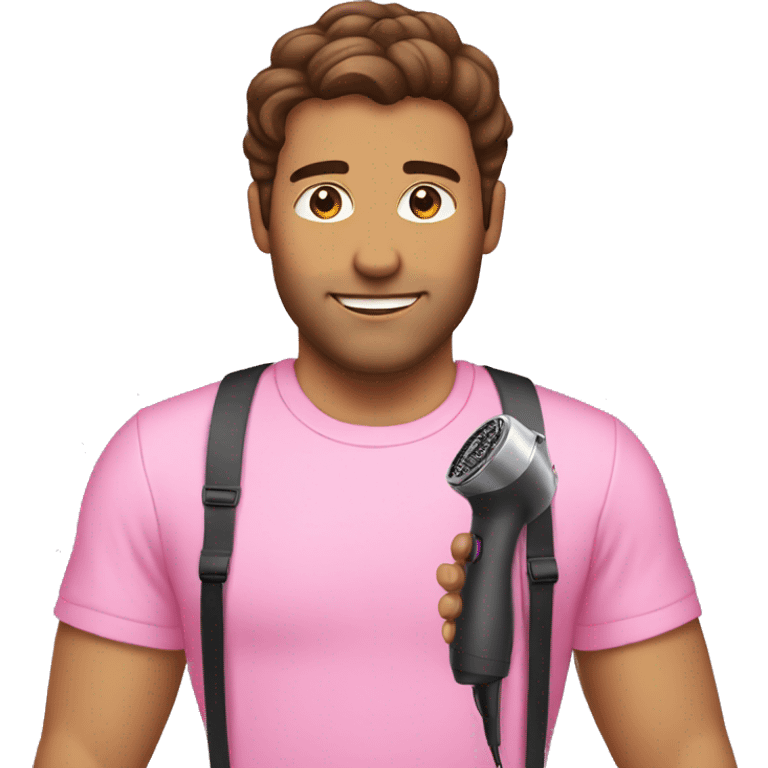 Man with brown hair using a all pink hairdryer  emoji