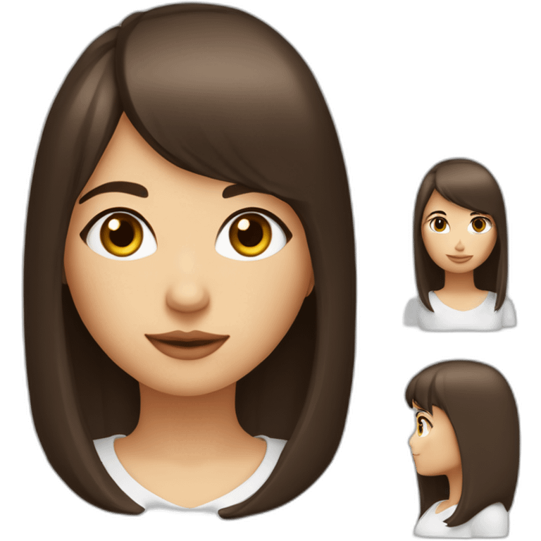 Fille brune avec des yeux bleux et des cheuveux lisse blanche avec une frange emoji