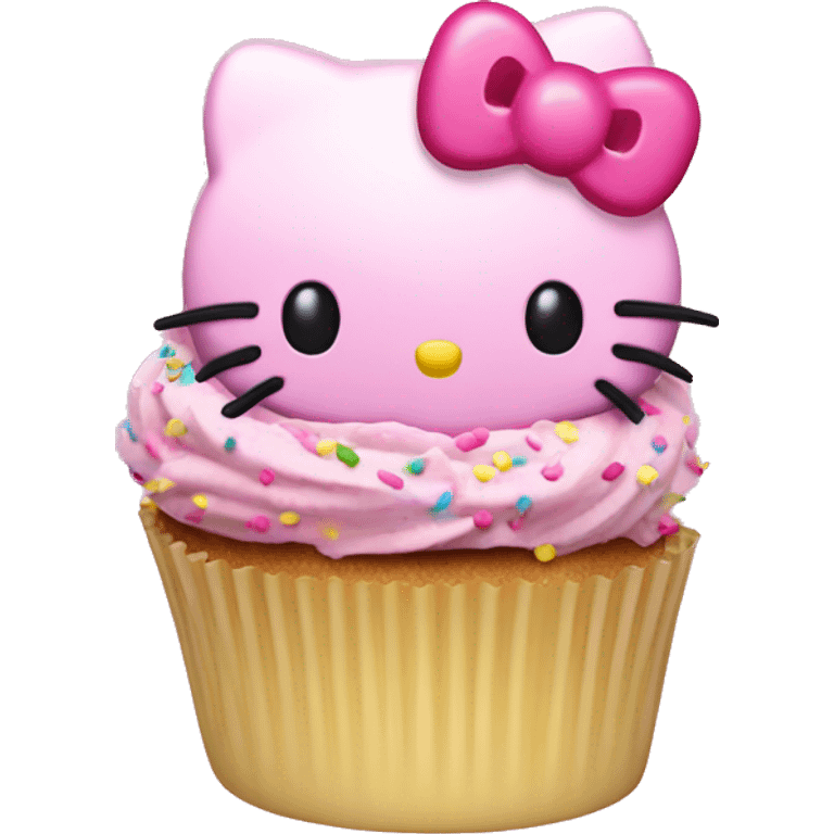 Hello kitty cupcake with pink frosting and sprinkles  emoji