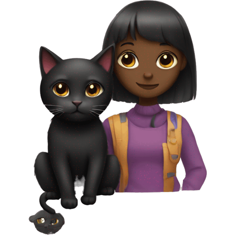 Black cat and girl emoji