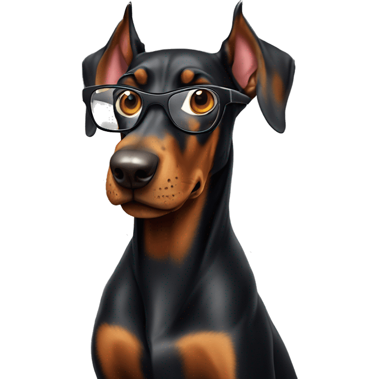 very crazy and cheerful doberman with glasses emoji