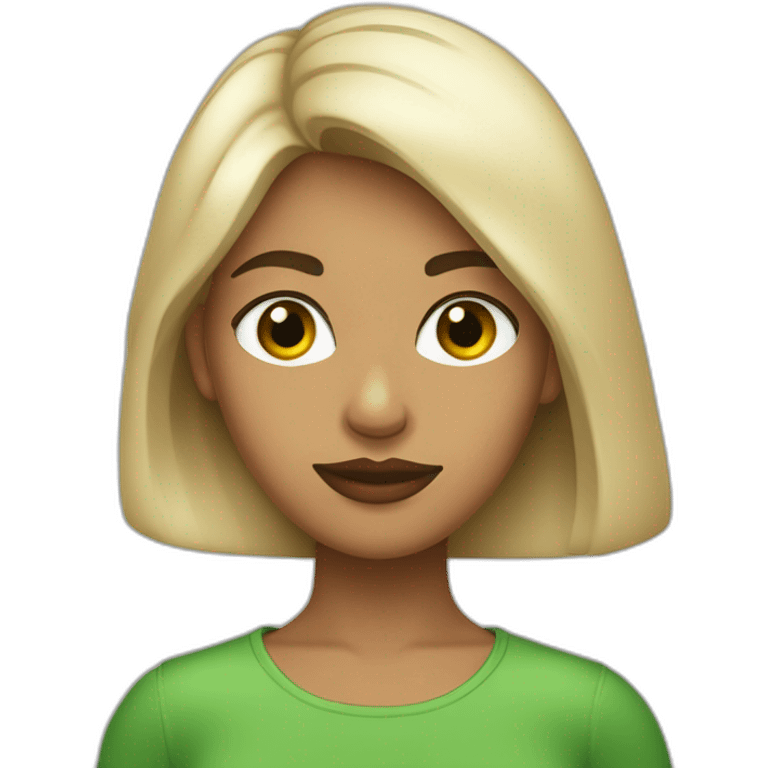 mujer de 22 años, ojos verdes, pelo negro, piel blanca, labios  gruesos nariz pequeña emoji