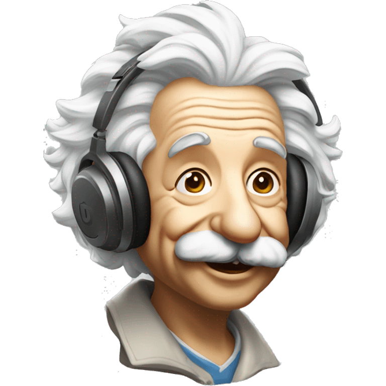 albert einstein happy listening music with just wireless headphones while walking emoji