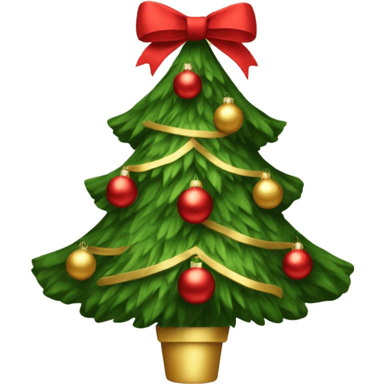 a Christmas tree with red and gold ornaments and red bows emoji