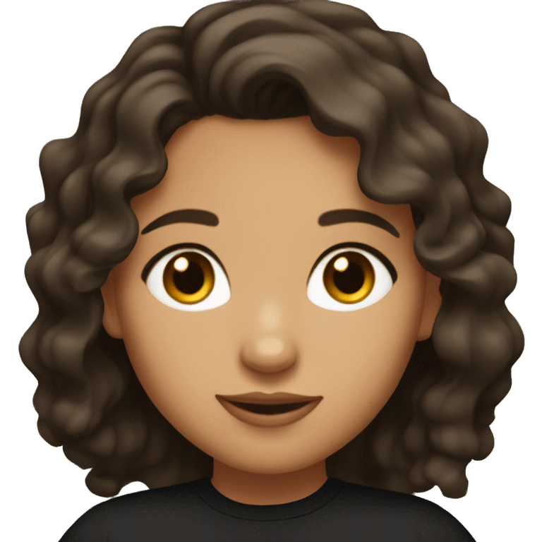 slightly tan Latina girl with wavy dark brown hair and dark brown eyes wearing black shirt emoji