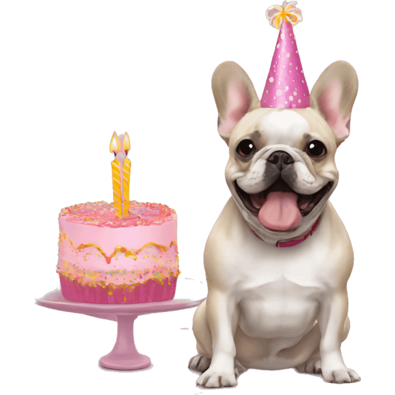 french bulldog birthday hat and cake emoji