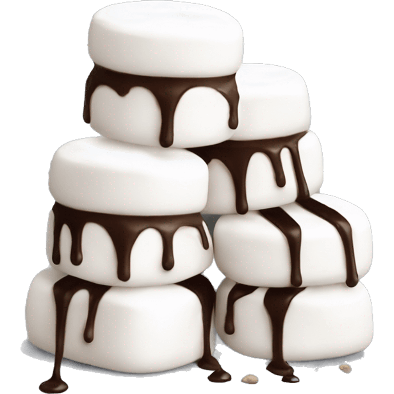 small pile of isolated realistic white marshmallows with chocolate drizzled on top. emoji