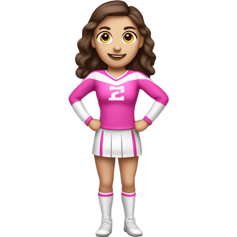 Brunette Caucasian cheerleader in pink, full body emoji