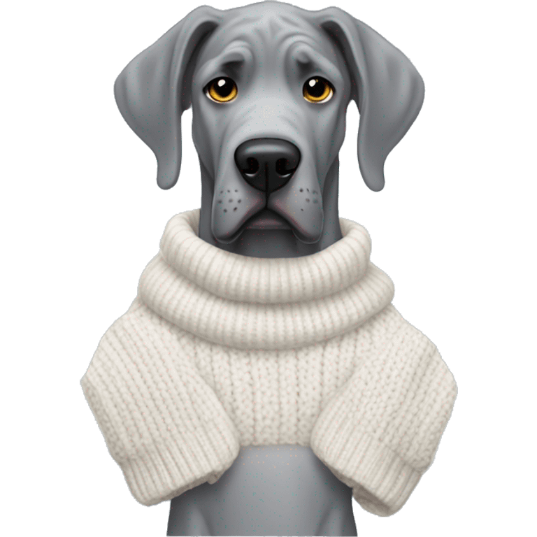 Gray great Dane wearing a white knitted sweater emoji