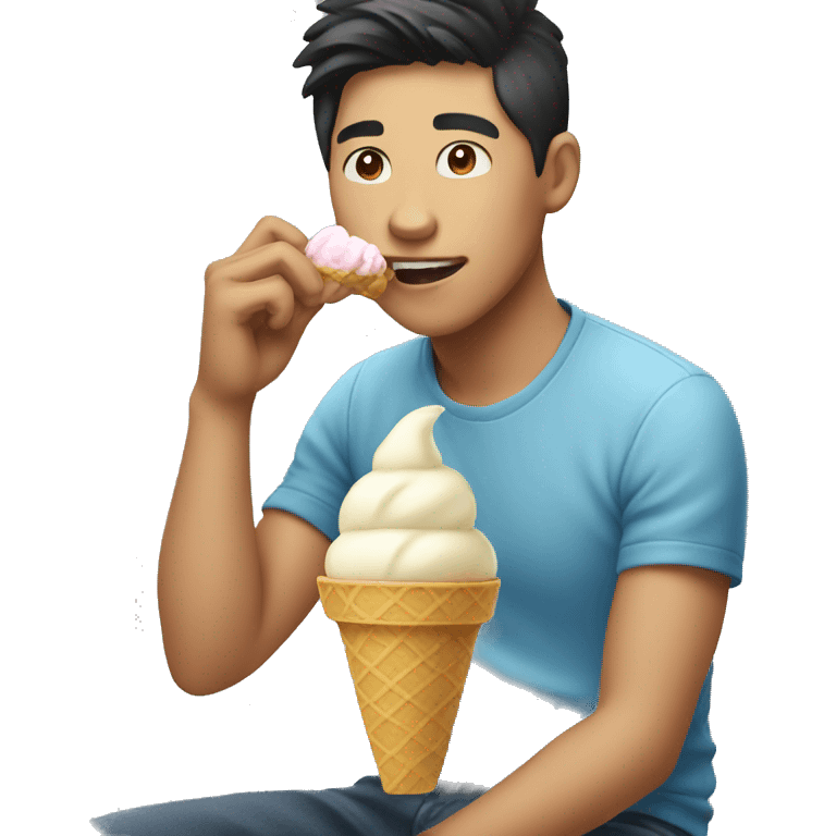 asian guy eating an ice-cream emoji