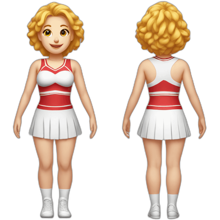 Full body Caucasian curvy cheerleader back and front views emoji