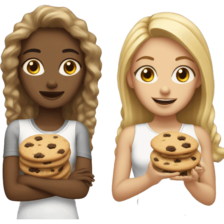 1 blonde girl and 1 Lightskin with brown hair girl eating cookies emoji