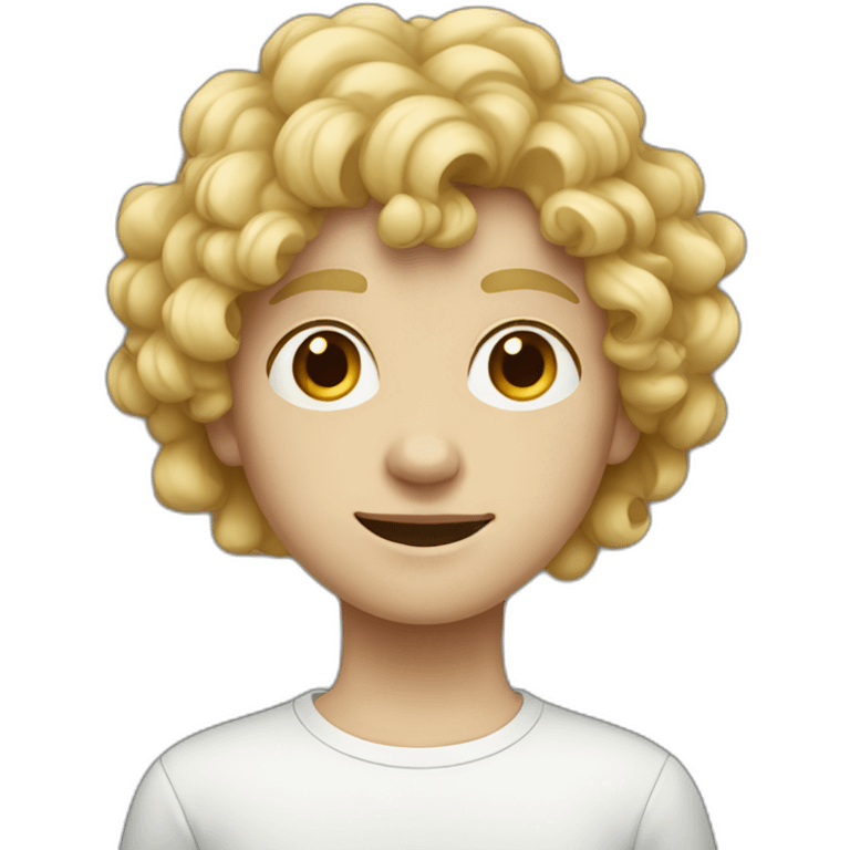 A white teenager boy with a round face and curly short blonde hair emoji