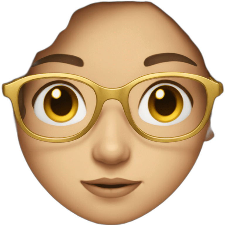 Girl with brown hair blue eyes and gold glasses emoji