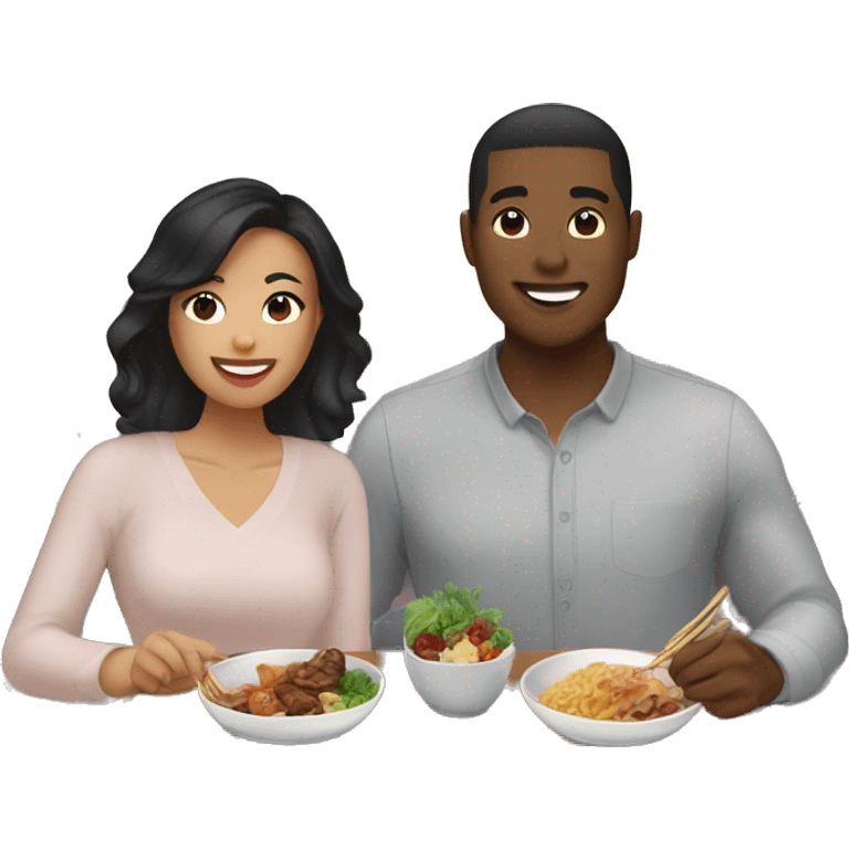 date night dinner for asian male and black asian female couple emoji