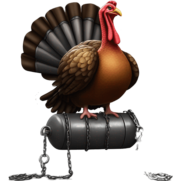 Realistic plucked turkey sitting on a wrecking ball with chain emoji