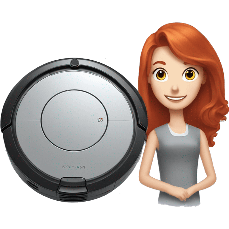 A robot vacuum and a long haired redhead lady being best friends emoji