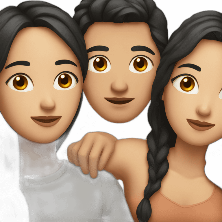 couple of woman with black hair and man with brown hair in love emoji