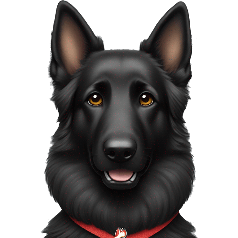 long haired black German shepherd dog wearing no 1 Kansas City Chiefs jersey  emoji