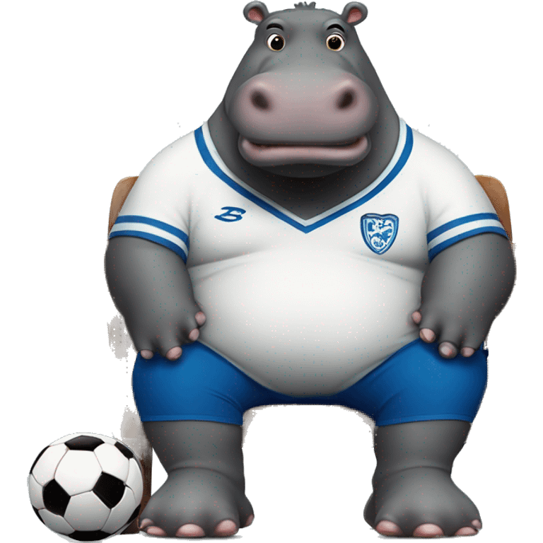 fat hippo as soccer player sit on chair emoji