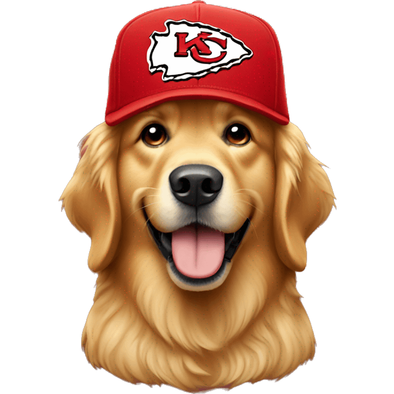 Golden retriever wearing a KC chiefs hat emoji