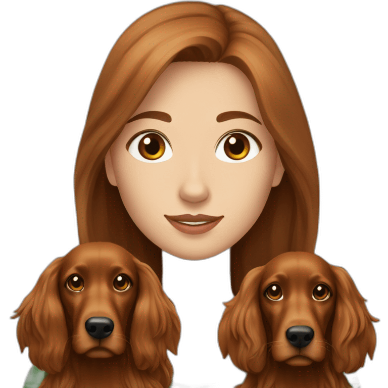 Very long light brown hair young woman with 2 Irish Setter dogs, 1 brown and 1 black emoji