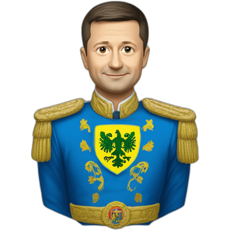 President Volodymyr Zelenskyy in haki tshirt with ukrainian coat of arms emoji