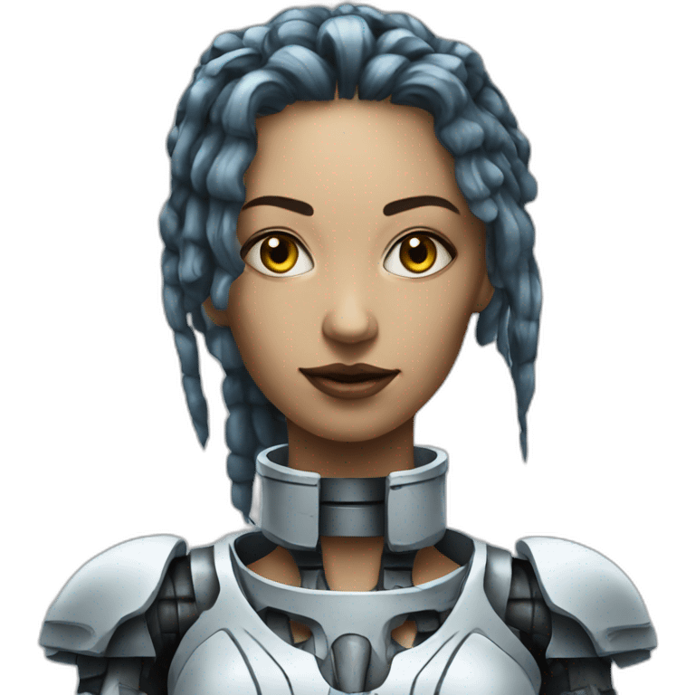 female cyborg with big chess emoji