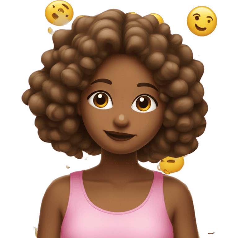 Menina relaxando com pepinos nos olhos, fone de ouvido e laço rosa no cabelo  emoji