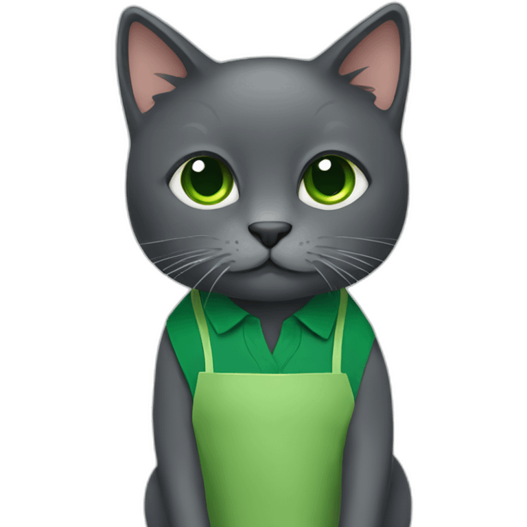 Dark Grey cat with green apron emoji