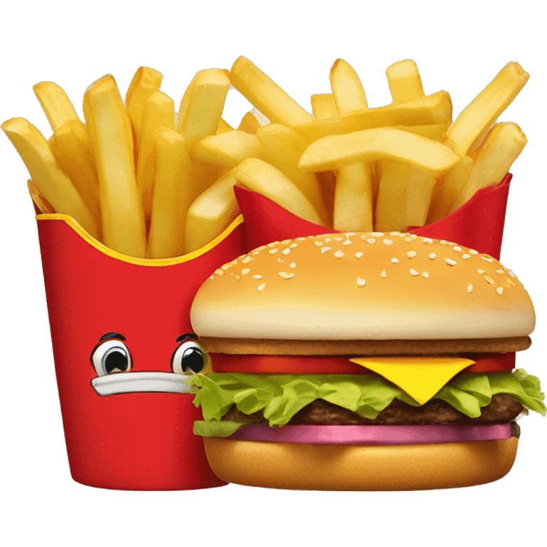 French fries and a hamburger in a mcdonald emoji