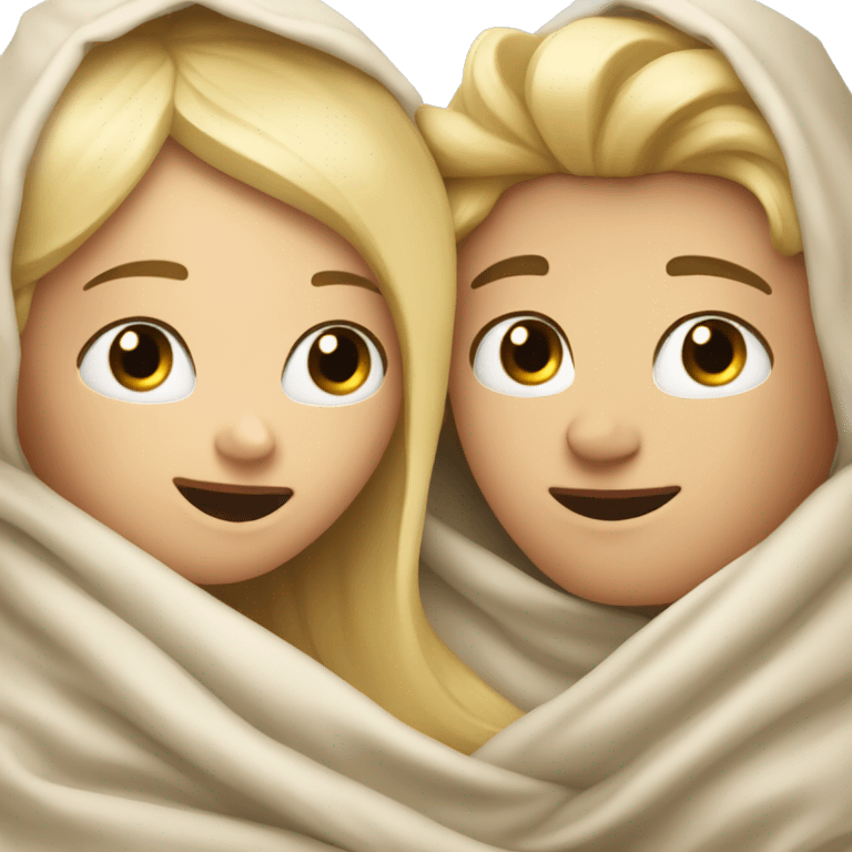 Blonde Girl and blonde boy cuddled under a Blanket emoji