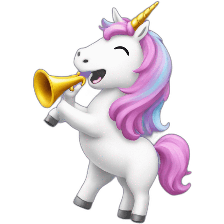 Unicorn blowing birthday trumpet emoji