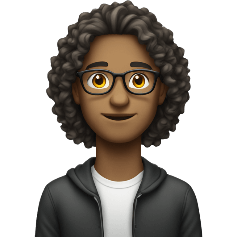 student with long curly hair and glasses and he is white emoji