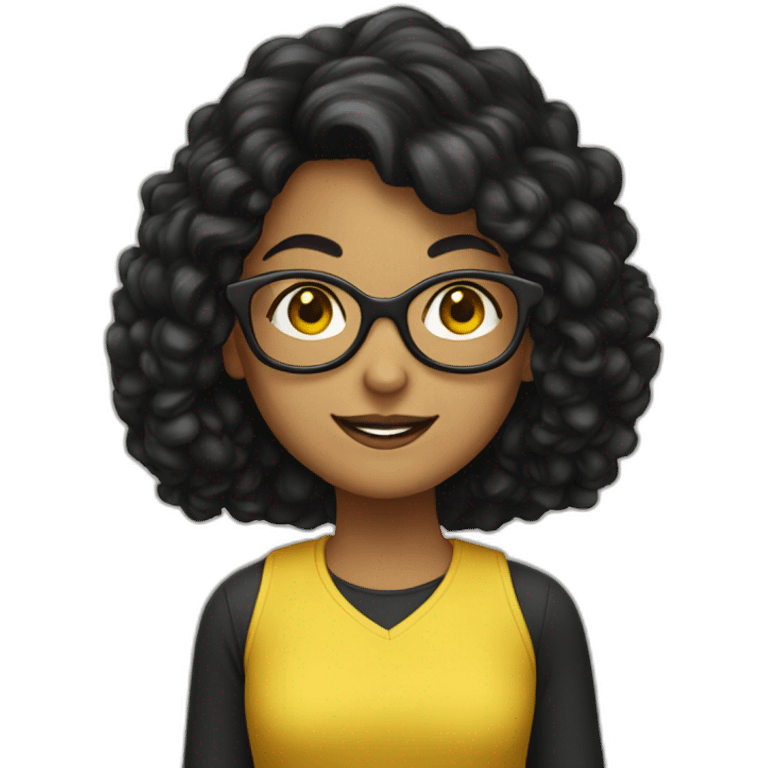 a yellow  girl student with black hair glasses emoji