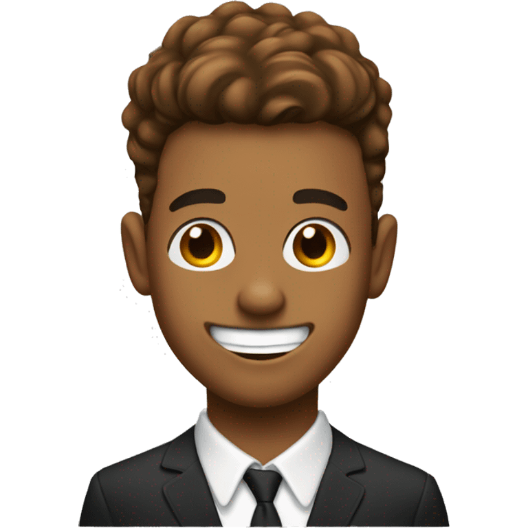 make an emoji of a brown boy with cuy hair and a semi sharp jawline with ears pierced and straight white teeth emoji