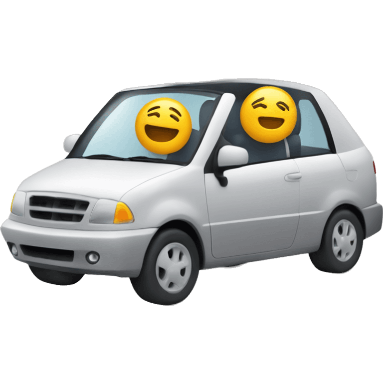 deux personne dans une voiture en entière qui roule et sortent la tête de la voiture emoji