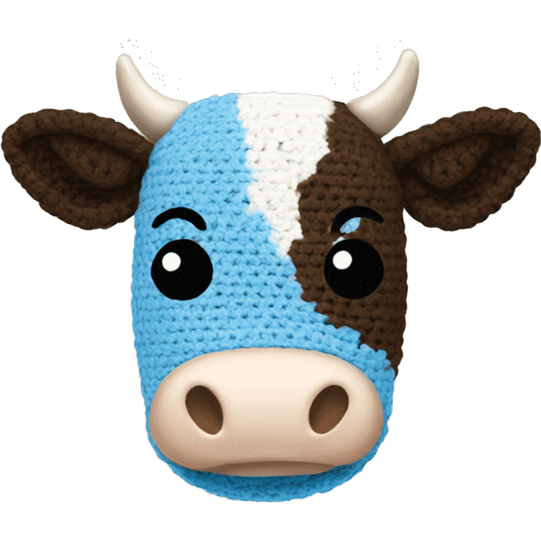 Crochet cow with blue emoji