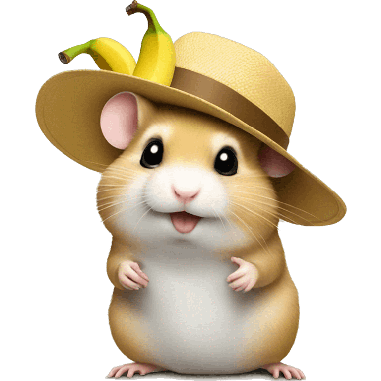 Hamster eat banana and wear hat  emoji