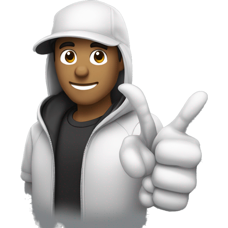 eduardo the developer inviting to a meet to know about or services of development at koudrs add a black hoodie, with a letter K and a thumbs up hand white skin  emoji