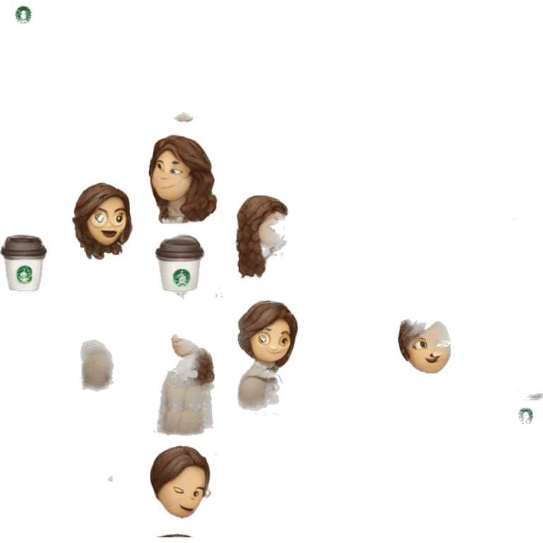 Winter girl with brown hair and a red Starbucks  emoji