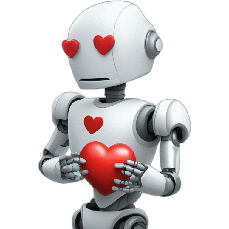 robot holding a heart emoji