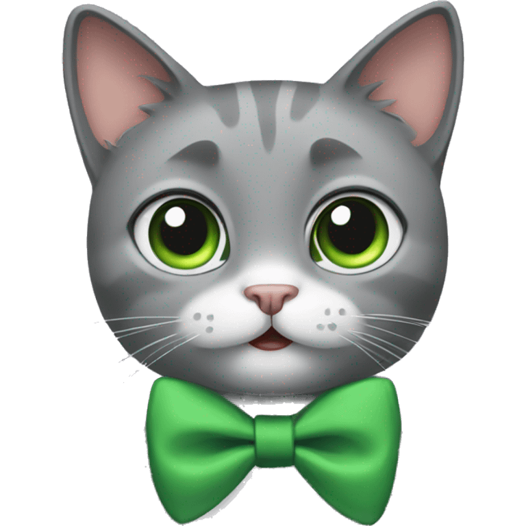 Grey cat with green eyes, with a bow tie. Has a shocked expression  emoji