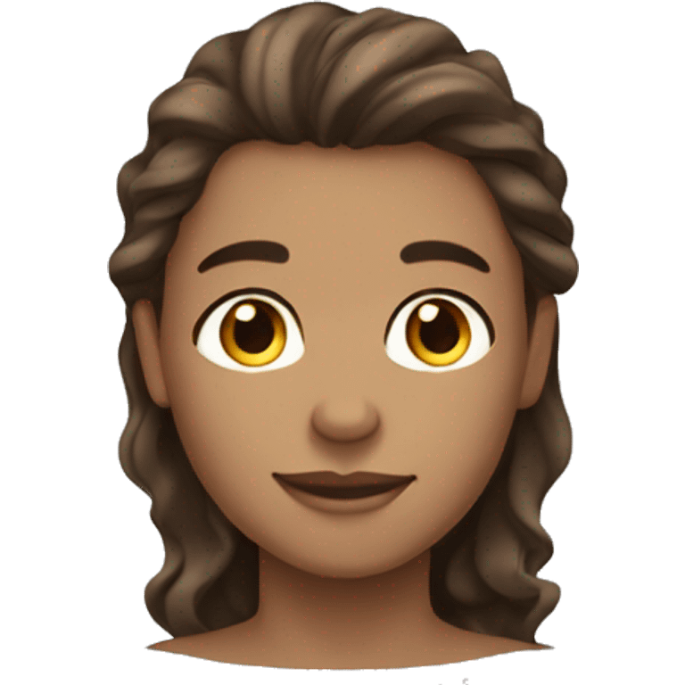 long brown wavy hair, brown eyes, light brown skin emoji