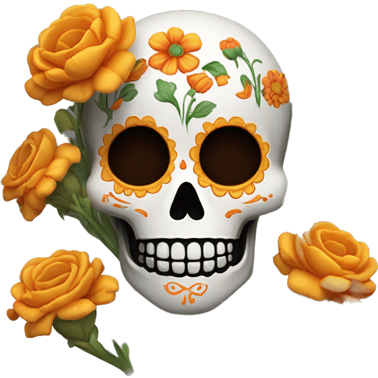 Day of the dead skul with cempasuchil flowers emoji