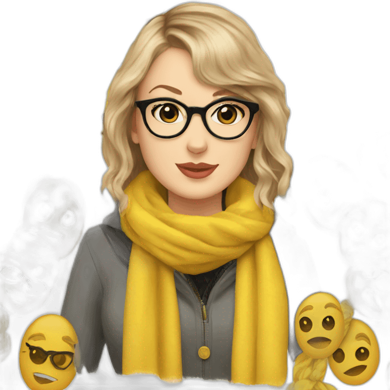 Taylor swift in hufflepuff with scarf and glasses emoji