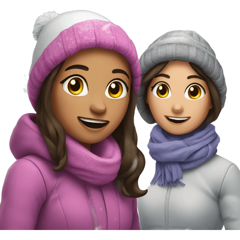 2 brunette girls playing in snow emoji