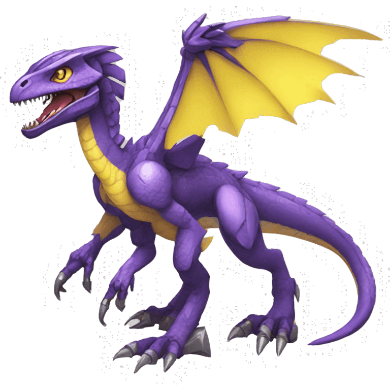  Edgy Purple Yellow Digimon-Fakemon-Velociraptor-Dragon-Mecha full body emoji