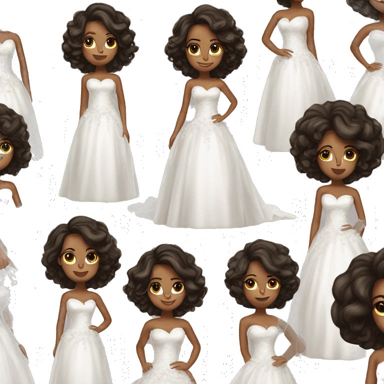 beautiful brunette girl with blowout hair in big beautiful wedding dress emoji